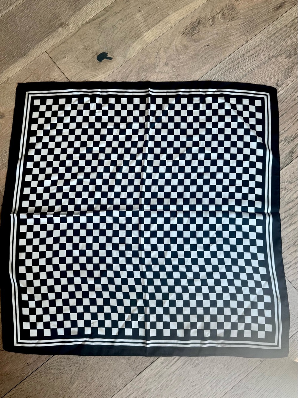 Black and White Checkerboard Silky Scarf - Picture 5 of 8